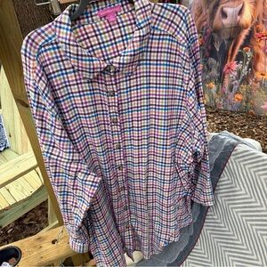 Woman Within Multicolor Plaid Button Down Shirt